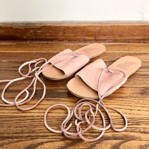 Ancient Greek Sandals “Christina” pink ponyhair lace up sandals